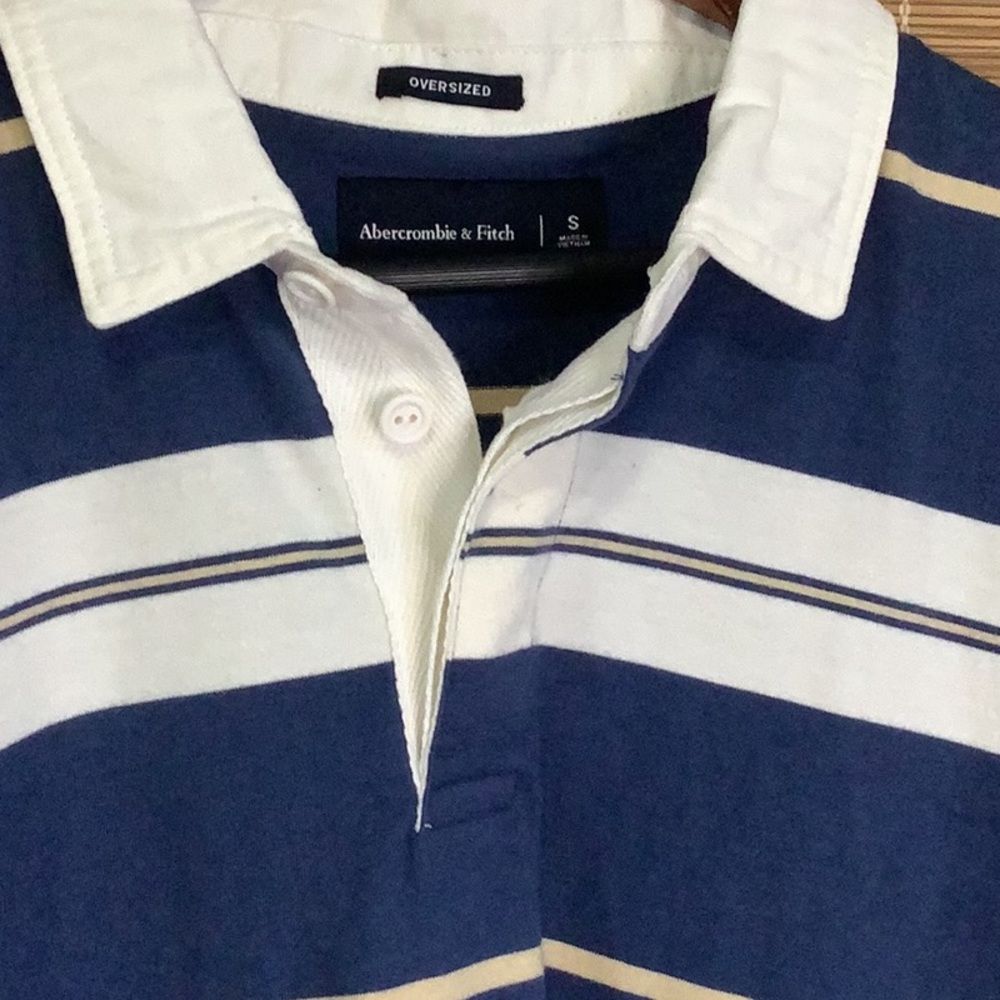 Abercrombie & Fitch Navy and Cream Striped Polo - Picture 4 of 7